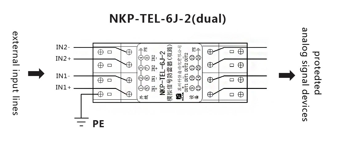 wiring diagram - analog signal surge arrester NKP-TEL-6J-2